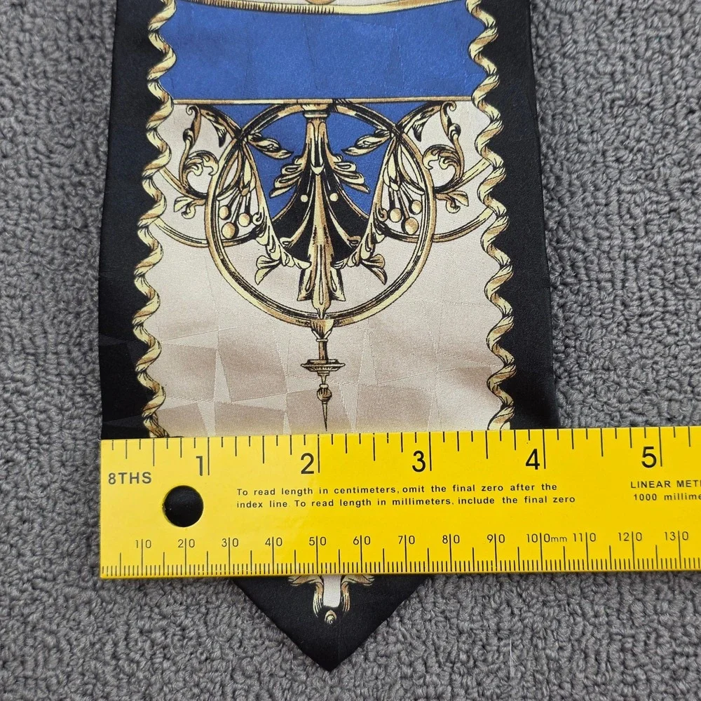 Georgio Gentelli Baroque Medallion Tie Men Blue Gold Silk Jacquard Handmade 4